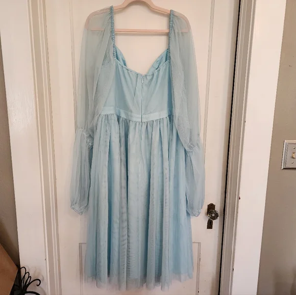 Eloquii Plus Size Puff Sleeve Tulle Romance Midi Dress Stratosphere Baby Blue 16 - Picture 10 of 12